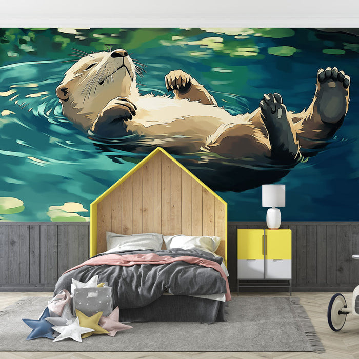 Maalritapett saarmas | Saarmas, kes hõljub rahulikult vees