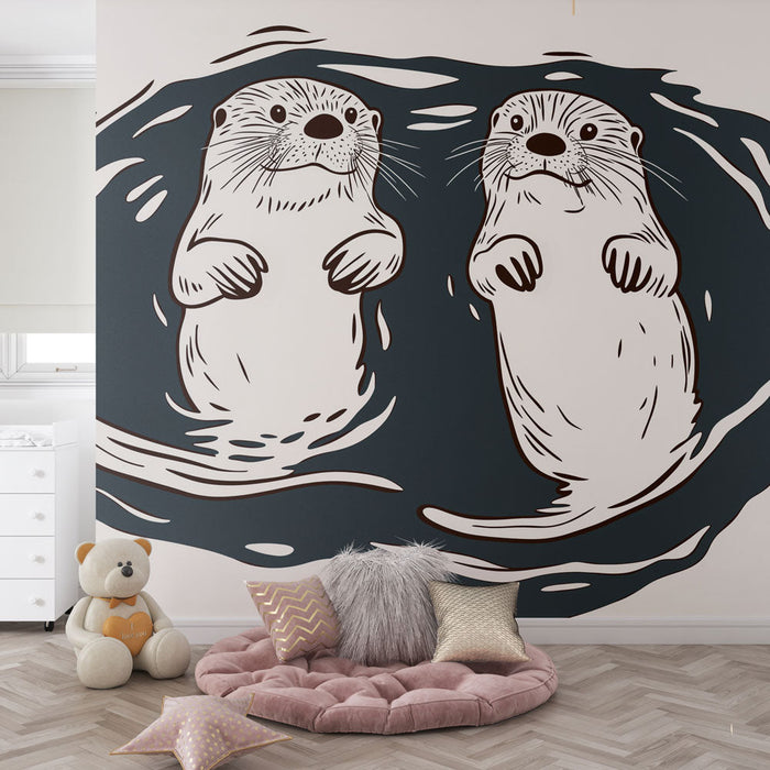 Maalitapet saarmad | Lõbusad illustratsioonid saarmastest, kes mängivad vees