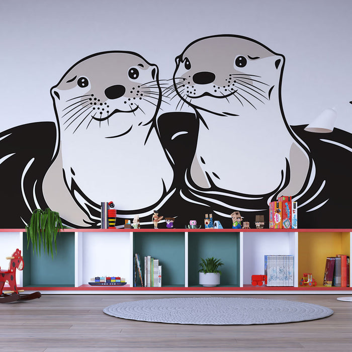 Muraaltapeet saarmad | Mängulised saarmad vees ujumas