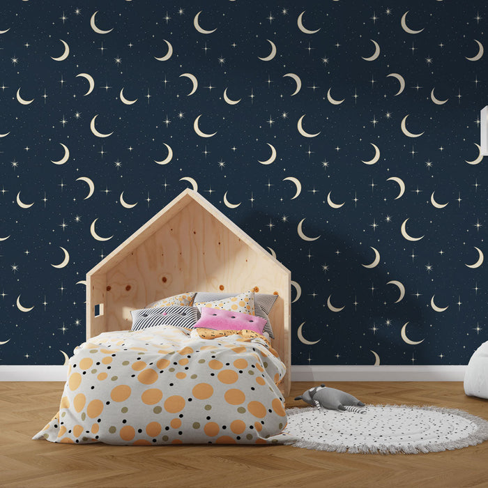 Fototapet mjeseca i zvijezda | Uzorak polumjeseca i sjajnih zvijezda