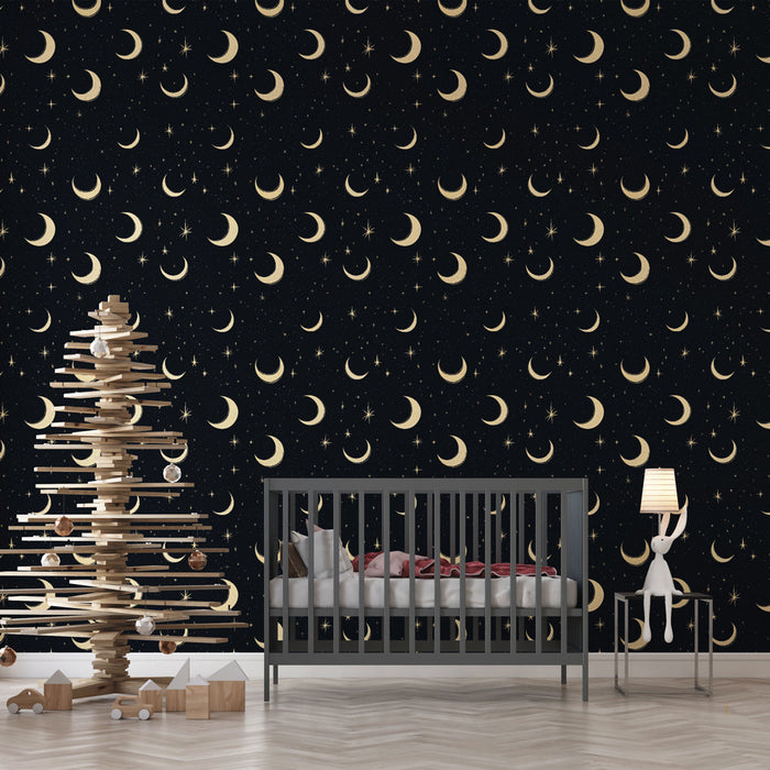 Fototapeet kuu ja tähed | Kuu poolkuu muster öötaustal