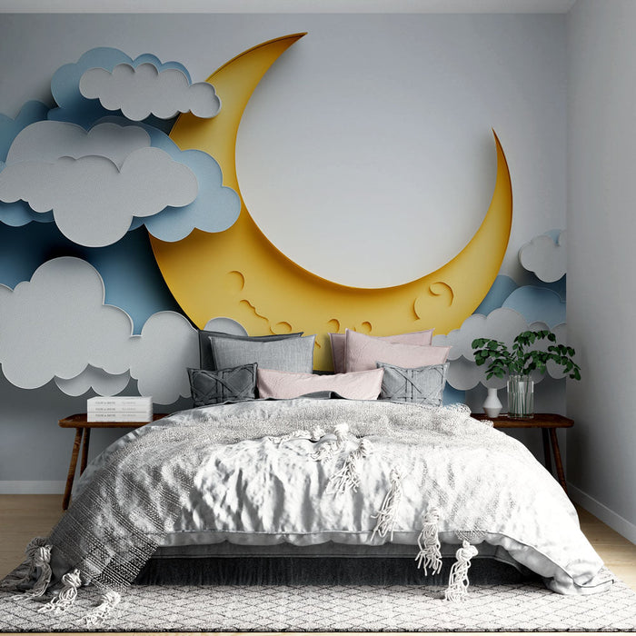 Fototapet ay ve bulutlar | Kesilmiş kağıtta zarif duvar dekorasyonu