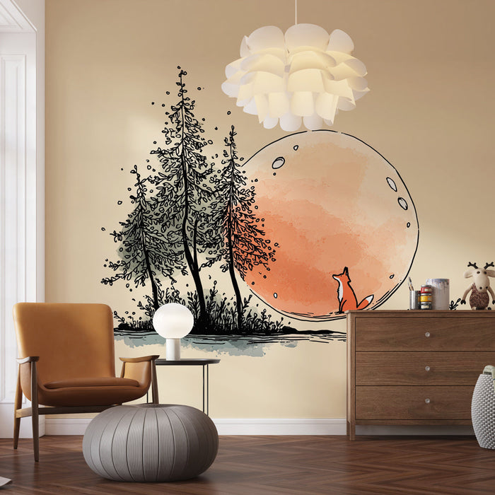 Fototapet rosa måne | En ettertenksom rev under en delikat fullmåne