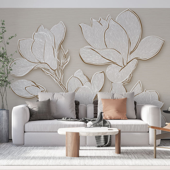 Tapete Magnolie | Elegantes reliefartiges Blumenmotiv
