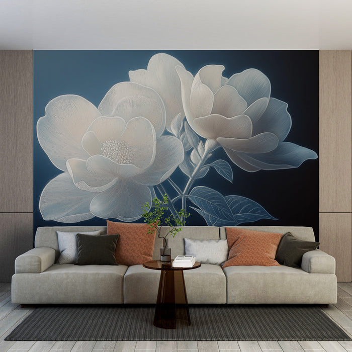 Fototapet hvide magnolier | Delikate blomster på en mørk baggrund