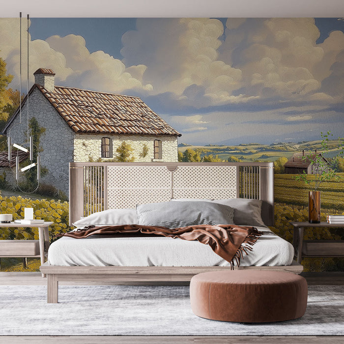 Tapete country house | Charming vineyard illustration