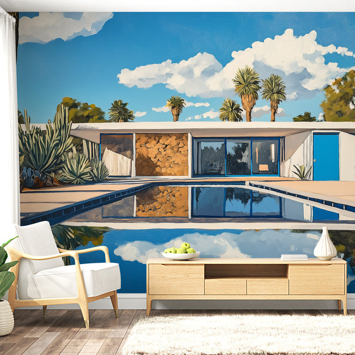 Papel de parede casa moderna | Elegante vila contemporânea com piscina e jardins exuberantes