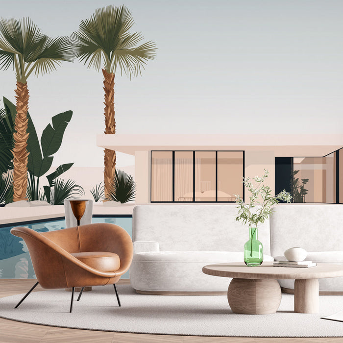 Tapeta nowoczesny dom | Ilustracja minimalistycznej willi z basenem