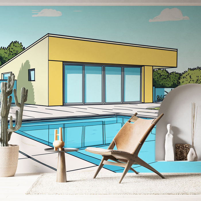 Tapetti moderniin taloon | Nykyaikaisen huvilan kuva, jossa on uima-allas ja rehevä puutarha