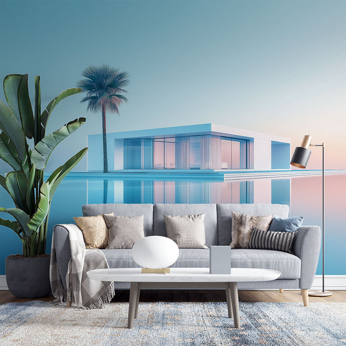 Papel pintado moderno para el hogar | Una villa contemporánea junto a una piscina espejo