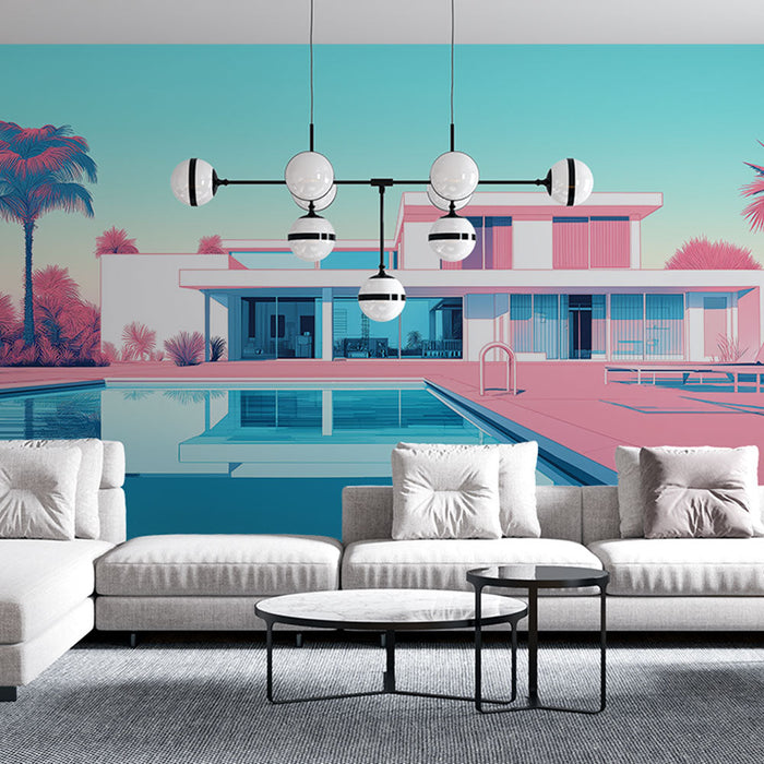 Tapeta nowoczesny dom | Nowoczesna willa w pastelowych kolorach z basenem