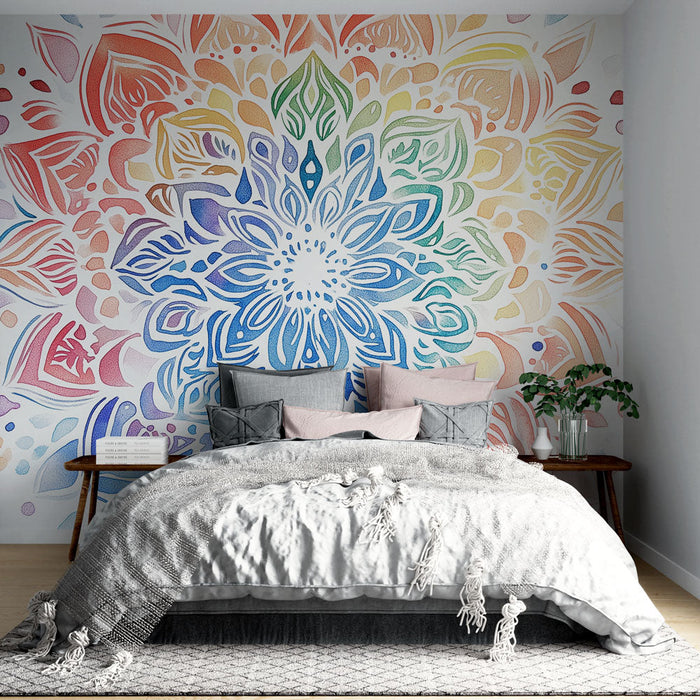 Fargerik mandala mural tapet | Flerfarget akvarelldesign