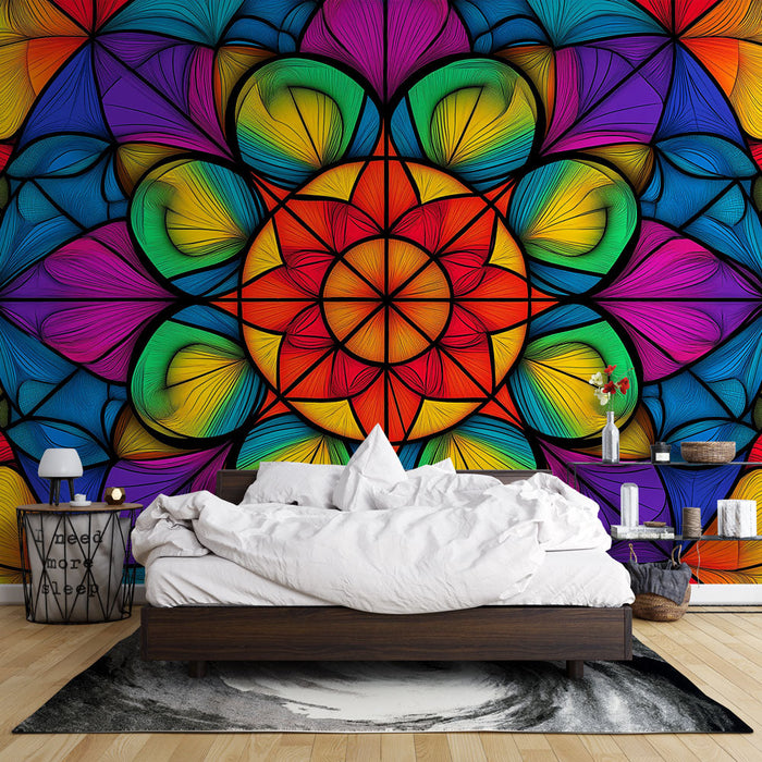 Colorful mandala Mural Wallpaper | Vibrant and dynamic pattern