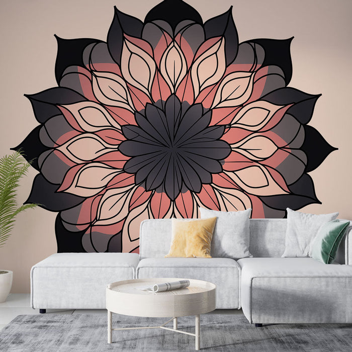 Mural Wallpaper mandala | Elegantne disain musta ja roosa gradientides
