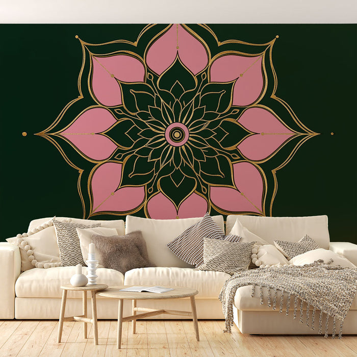Tapet mandala | Eleganță florală pe fundal verde