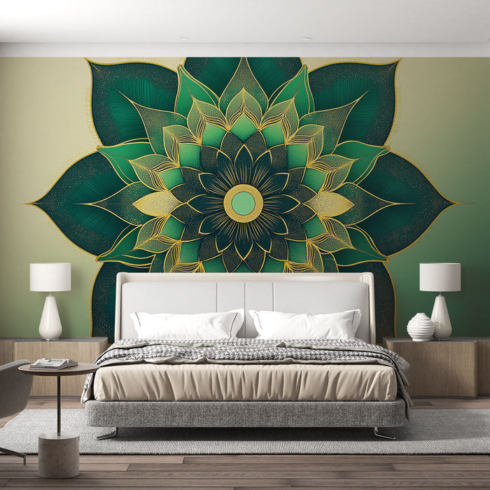 Muraaltapeet mandala | Roheline ja kuldne tõus