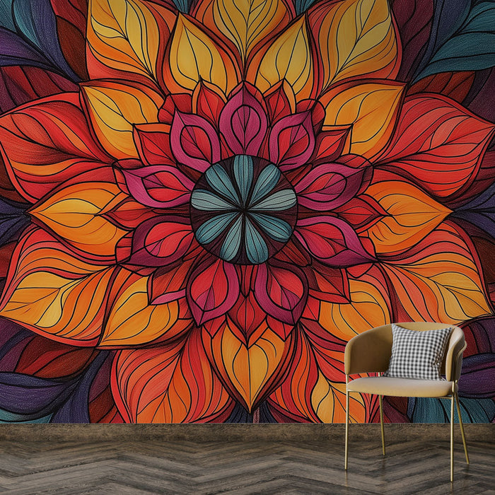 Tapeta mandala | Barevný vzor se stylizovanými květinami