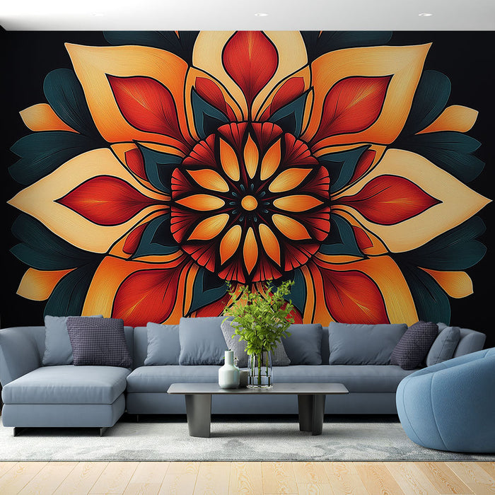 Tapet mandala | Model floral cu culori calde