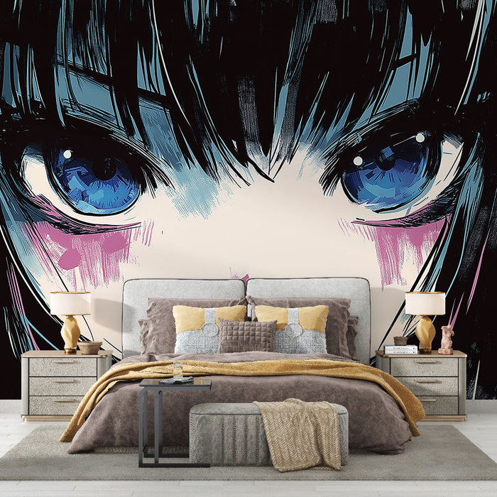Papel pintado manga | Belleza misteriosa con ojos azules
