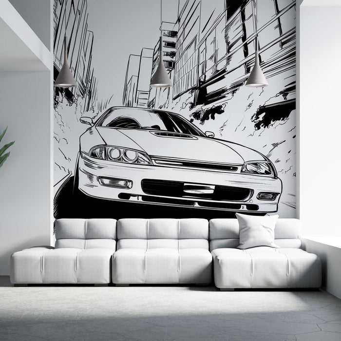 Muralna tapeta manga | Dinamičen dizajn v črno-beli barvi