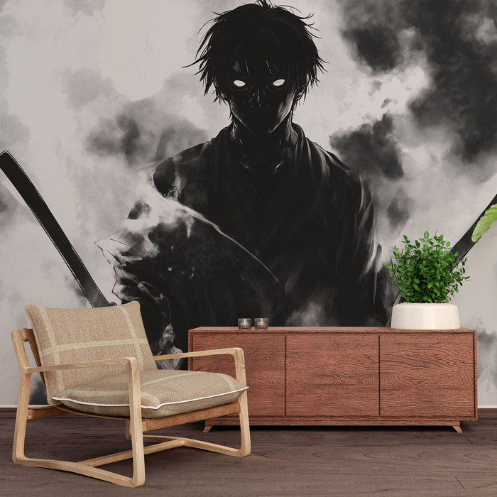 Ταπετσαρία τοιχογραφίας manga | Μυστηριώδης πολεμιστής σε σκοτεινή ομίχλη