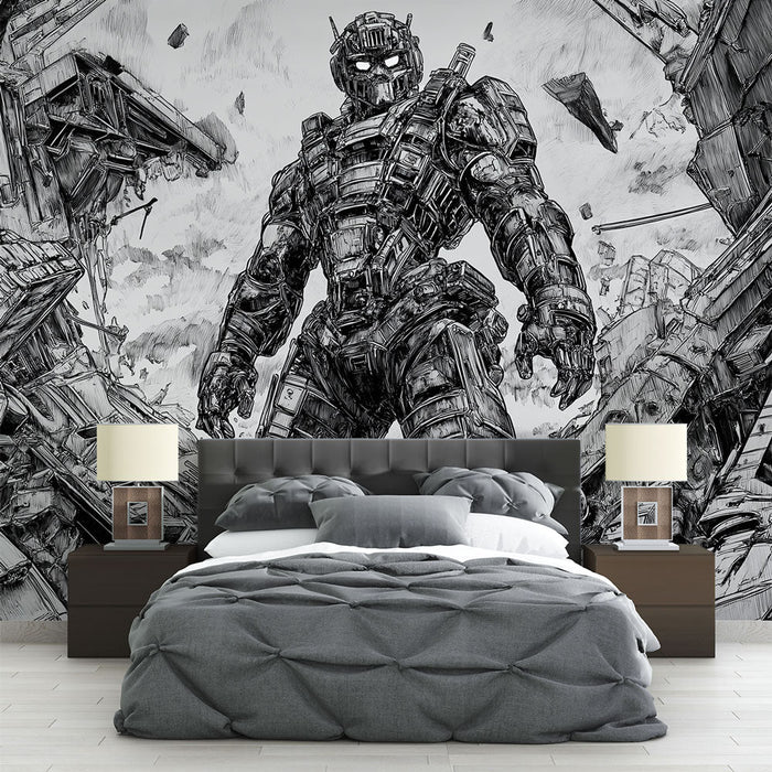 Tapete manga | Roboterkrieger inmitten der Trümmer