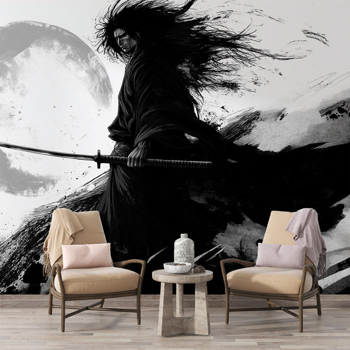 Mural Wallpaper manga | Samurajski ratnik pod punim mjesecom