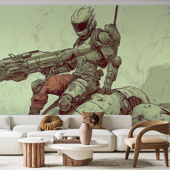 Tapete manga | Futuristischer Krieger und beeindruckender Roboter