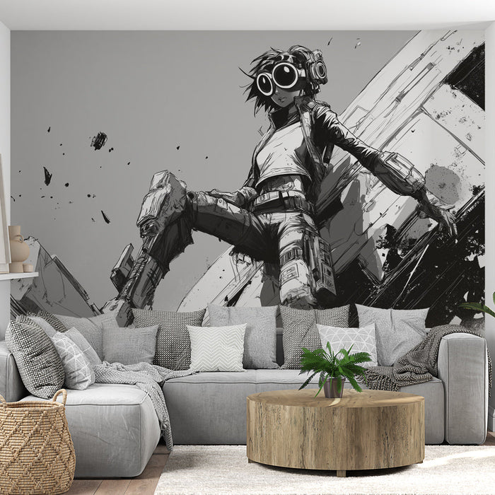 Fototapet manga | Futuristisk heltinne i aksjon