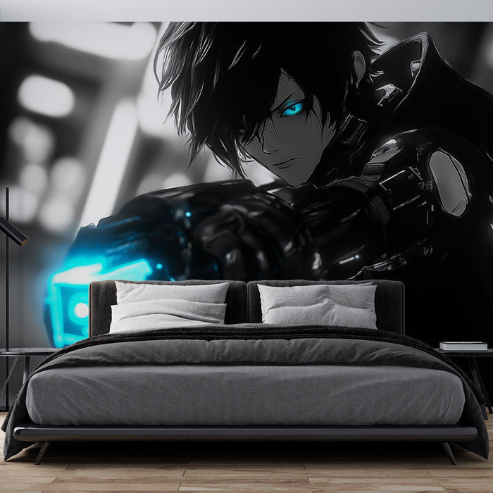 Papel de parede manga | Herói futurista com arma elétrica