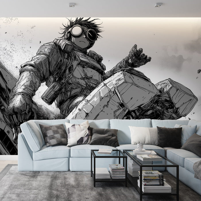 Papel pintado manga | Héroe futurista en armadura mecánica