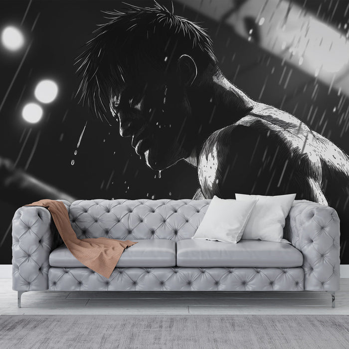 Tapeta manga | Junaci na kiši u crno-bijelom