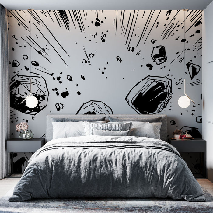 Ταπετσαρία τοίχου manga | Δυναμικό μοτίβο επιρροής σε μαύρο και άσπρο