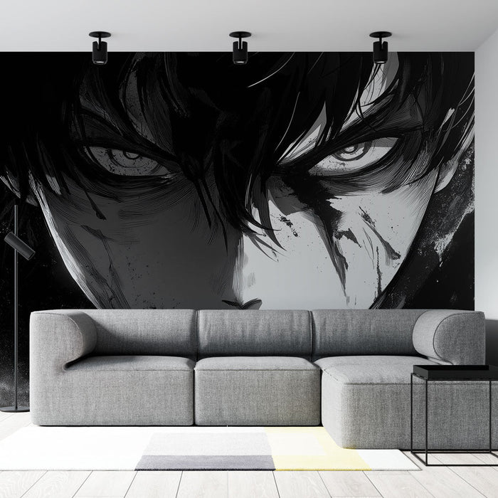 Mural Wallpaper manga | Intenziven lik manga v črno-beli barvi