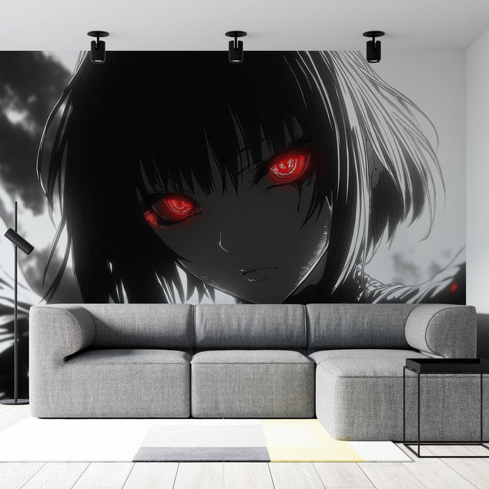 Carta da parati manga | Personaggio misterioso con occhi rossi luminosi