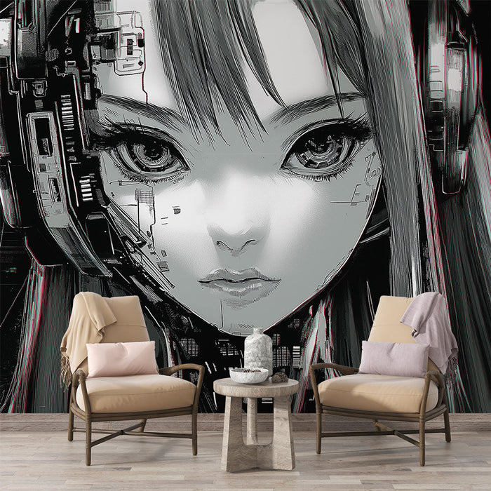 Papel pintado manga | Retrato futurista con influencia tecnológica