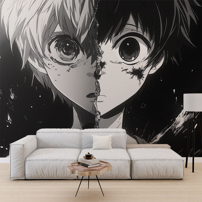 Ταπετσαρία τοίχου manga | Αντιθετικά πορτρέτα σε μαύρο και άσπρο