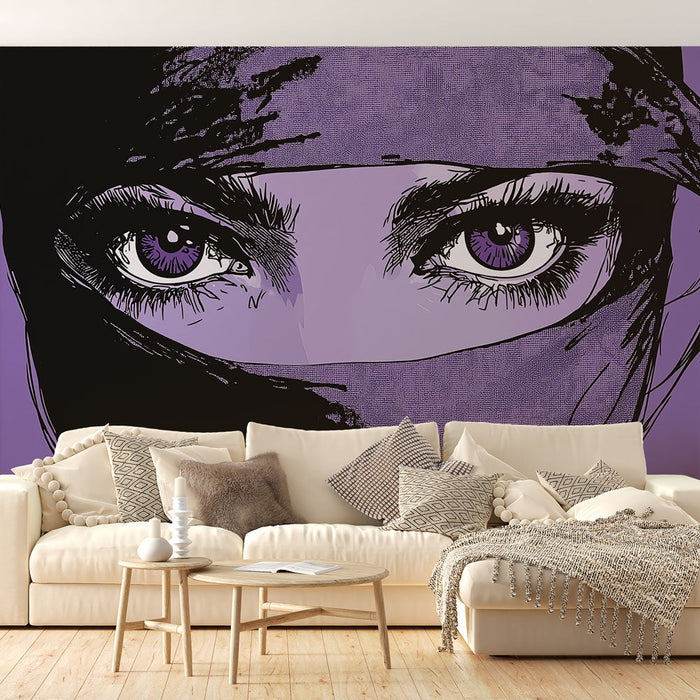 Papel pintado manga | Mira en violeta monocromo