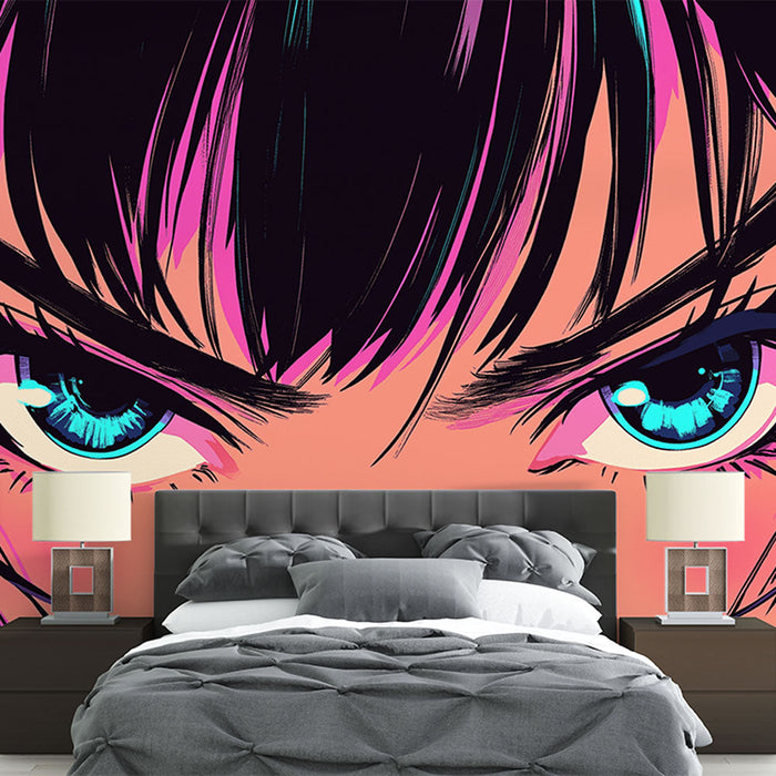 Foto Behang manga | Doordringende blik en heldere kleuren