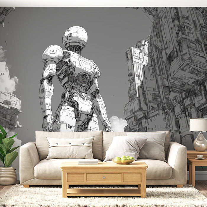 Tapete Manga | Futuristischer Roboter in städtischer Landschaft