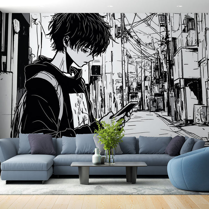 Fototapeta manga | Urbana ulica v črno-beli barvi