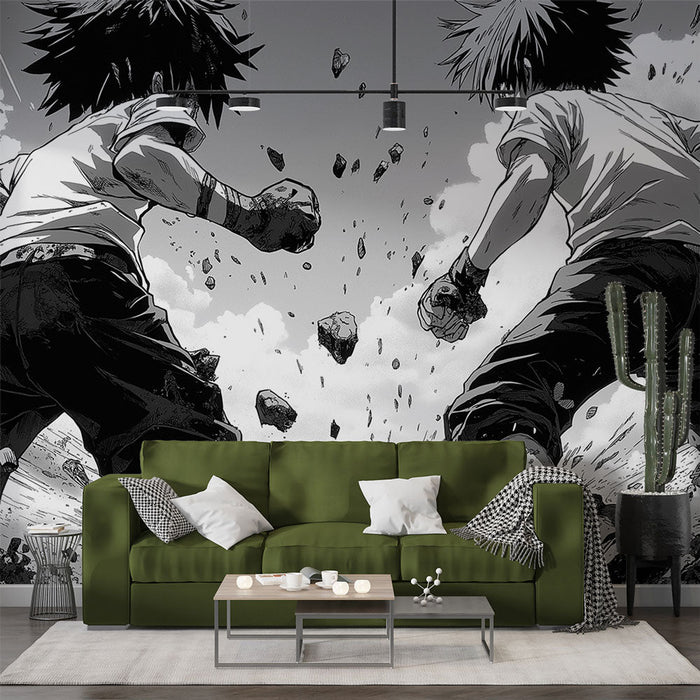 Muralna tapeta manga | Dinamična scena v črno-beli