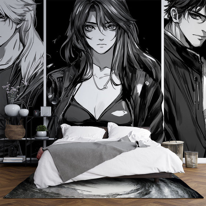 Mural Wallpaper manga | Trio karizmatičnih junakov v črno-beli barvi