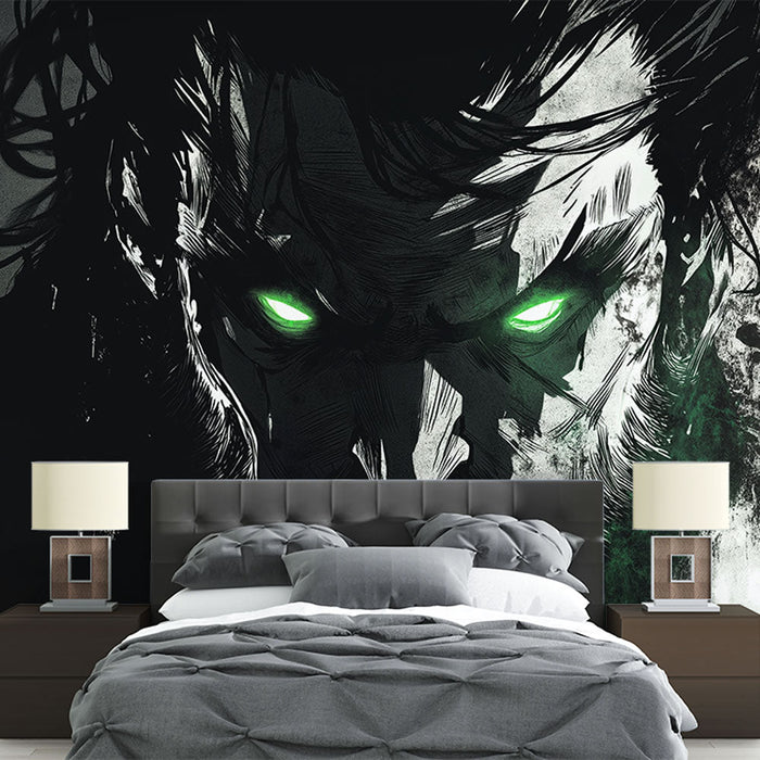 Fototapet manga | Intenst ansigt med lysegrønne øjne