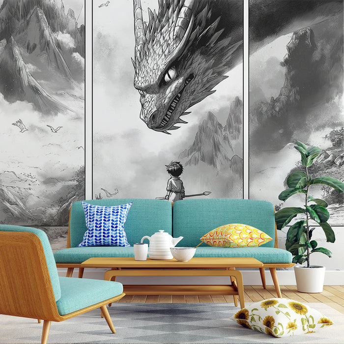 Mural Wallpaper manga | Fantastično potovanje v črno-beli