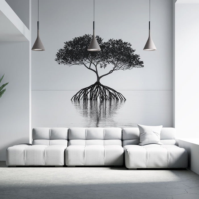 Foto Behang mangrove | Elegante zwart-wit patroon van een mangroveboom