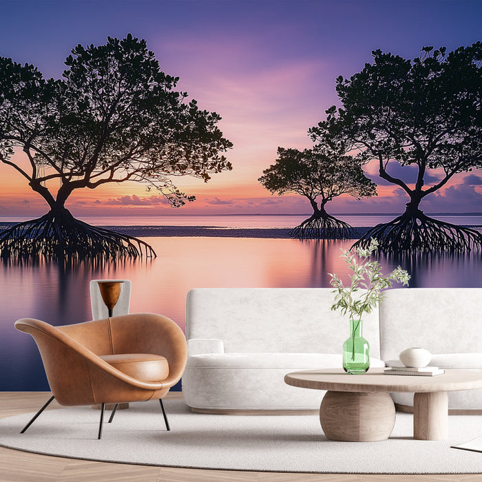 Fototapet mangrove | Beroligende landskap av mangrover ved solnedgang