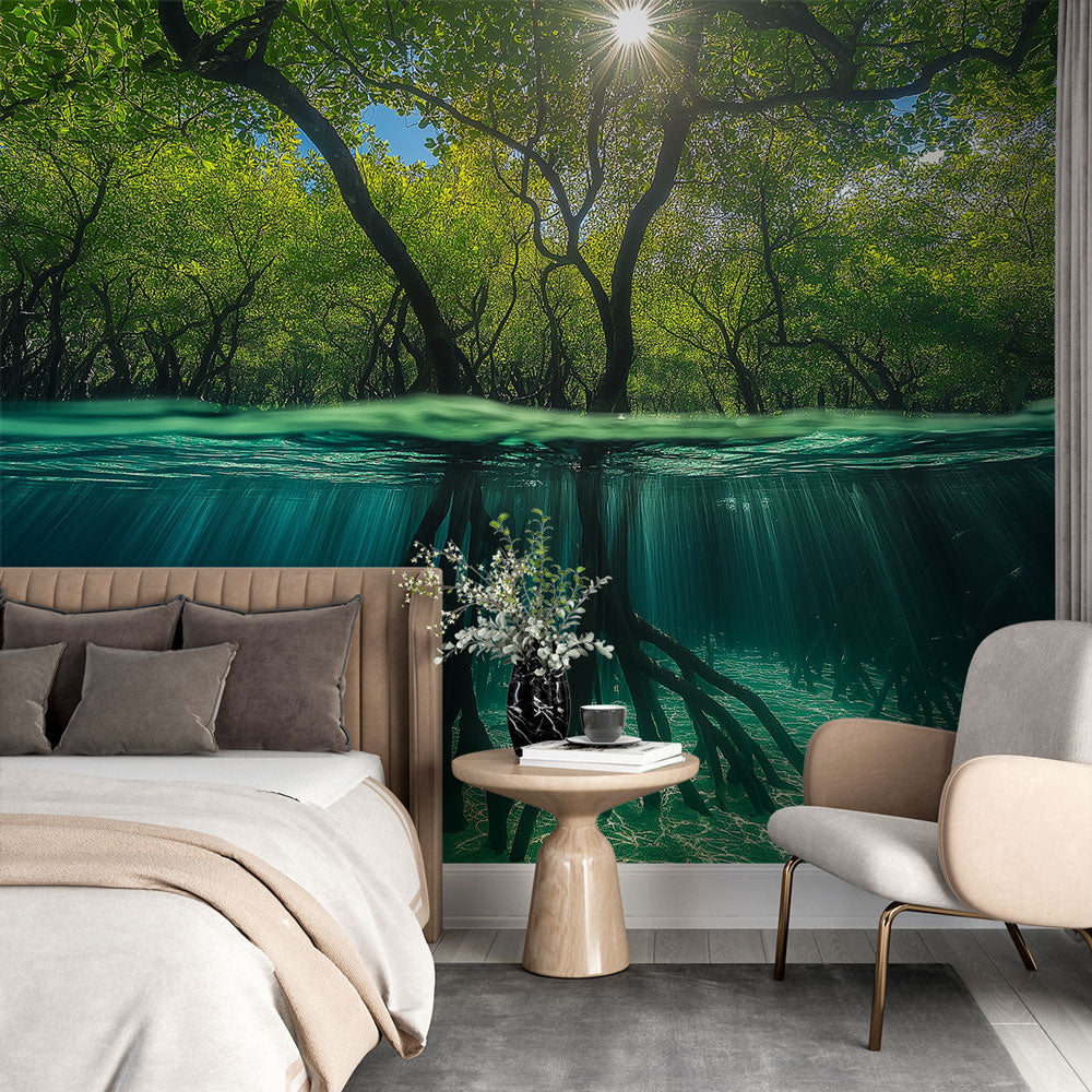 Mural Wallpaper mangrove | Dive into an illuminated underwater mangrov
