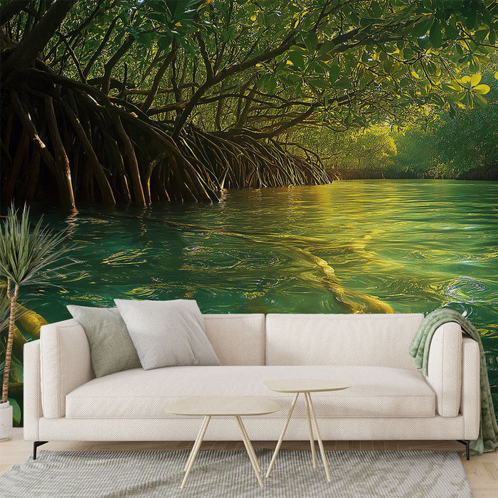 Carta da parati mangrove | Scena rilassante di radici di mangrovie e acqua cristallina