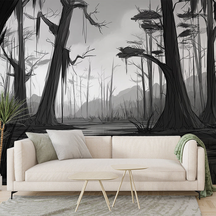 Tapetti marais | Salaperäinen mustavalkoinen maisema